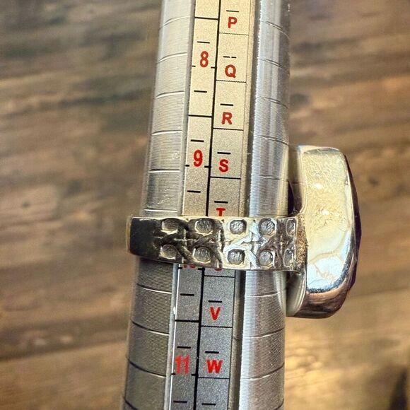 Natural Amethyst Faceted Teardrop Solitaire Sterling Silver Statement Ring Sz 10 - Picture 3 of 6